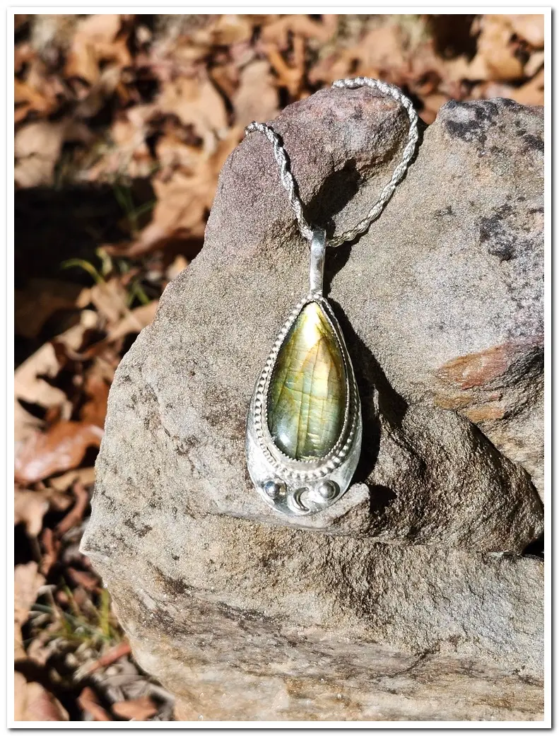 Golden Labradorite in Sterling Silver Necklace