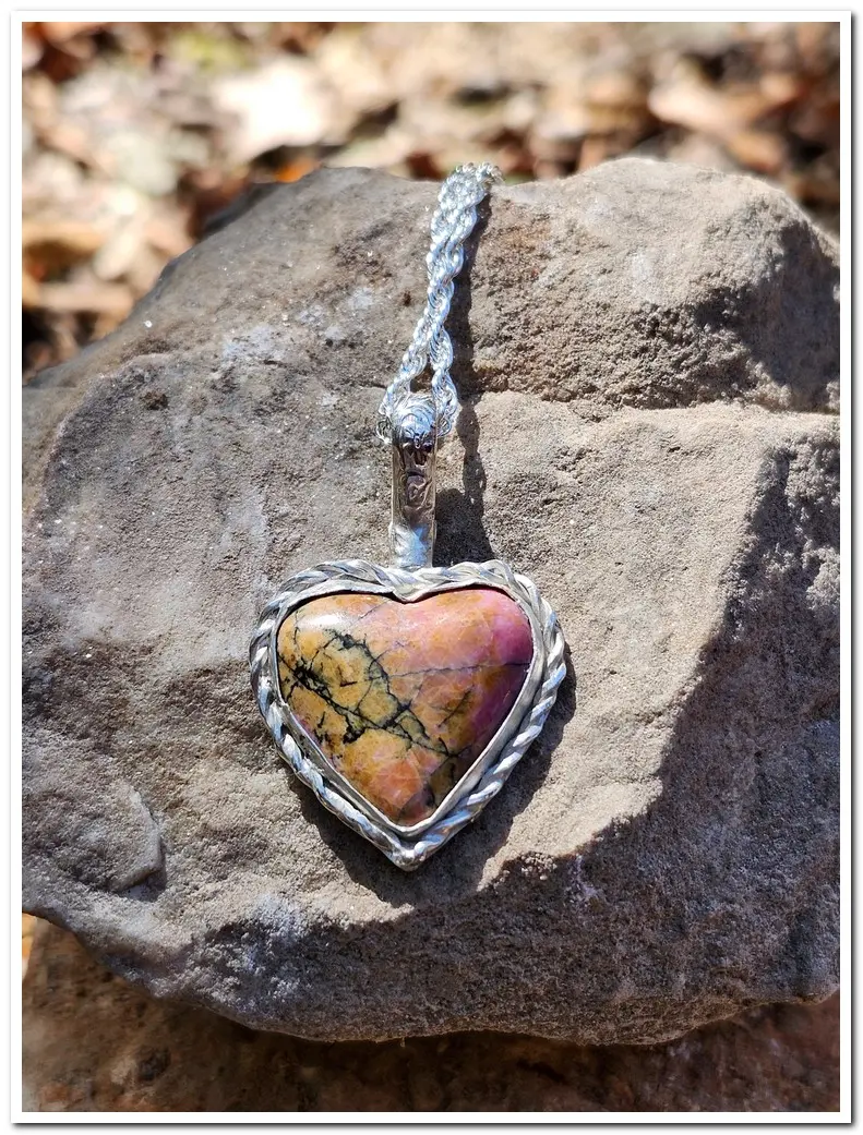 Rhodonite Heart Pendant in Sterling Silver