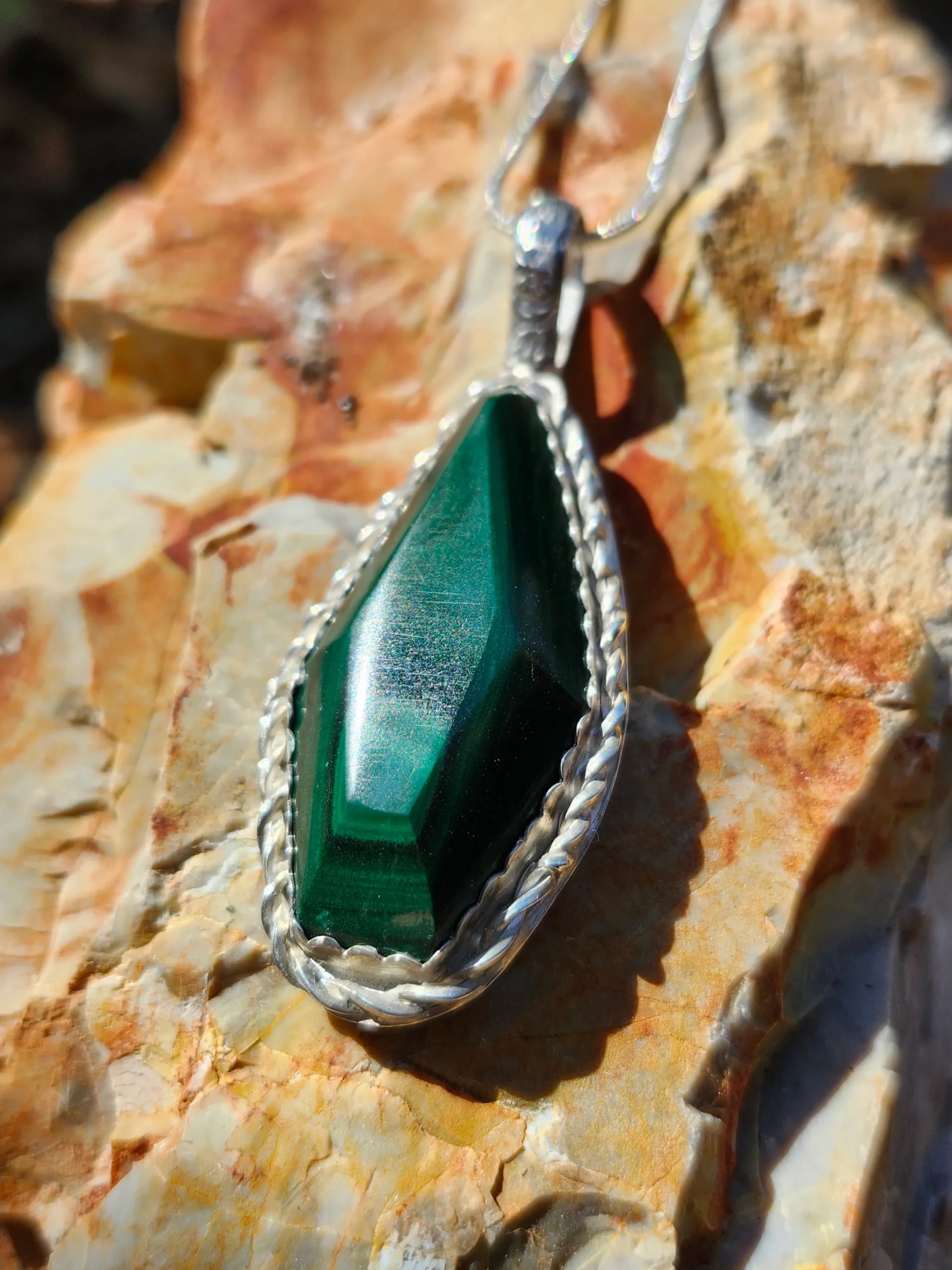 Malachite Pendant in 925 Sterling Silver Setting