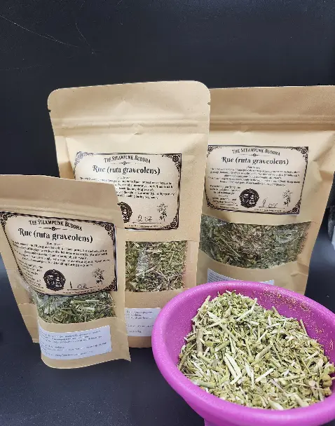 1 oz, 2 oz, and 4 oz packages of organic ruta
