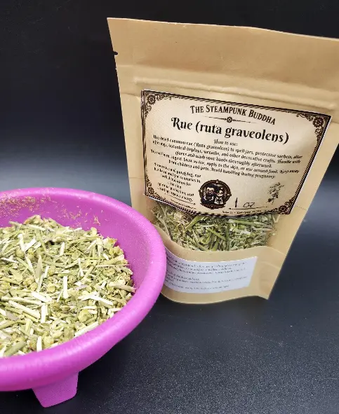 Organic Dried Rue (Ruta graveolens) in a 1 oz resealable pouch